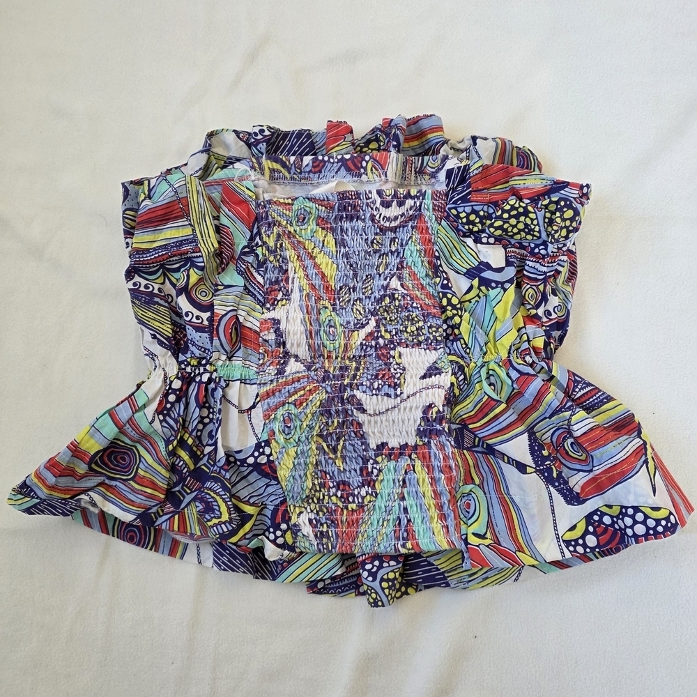 Anthropologie Multi-Color Abstract Print Strapless Peplum Top - Picture 7 of 10